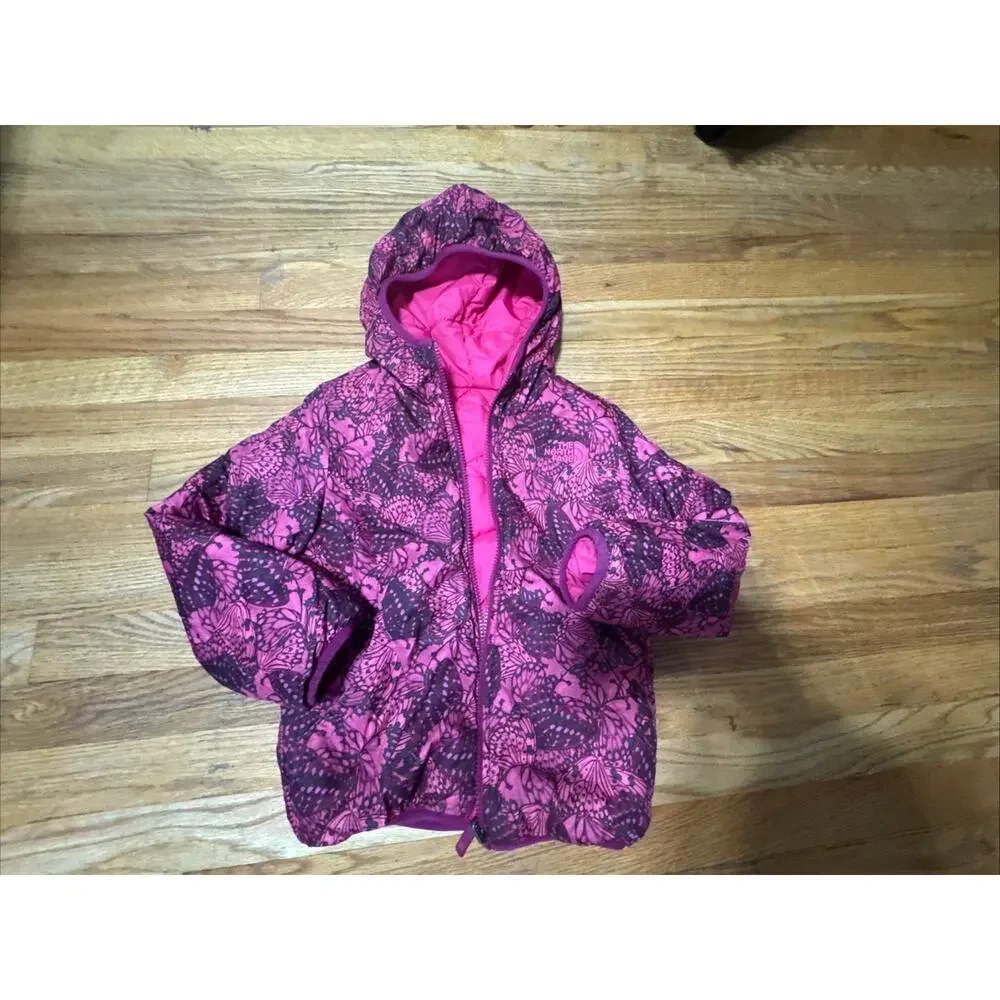 The North Face girls reversible Perrito Jacket Coat Pink Multi XS Winter Warm